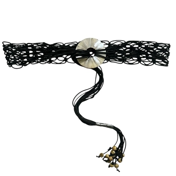 NEW Banana Republic Black Boho Woven Belt with Shell Buckle Size Large main image 5